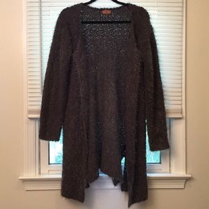 POL Open Fuzzy/Furry Gray Longline Duster Sweater